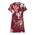 thumbnail image 5 of Tdoqot Womens Dresses Floral Loose Fit Midi Dresses Summer Boho Short Sleeeve 2024 Casual Dresses Wine, 5 of 6