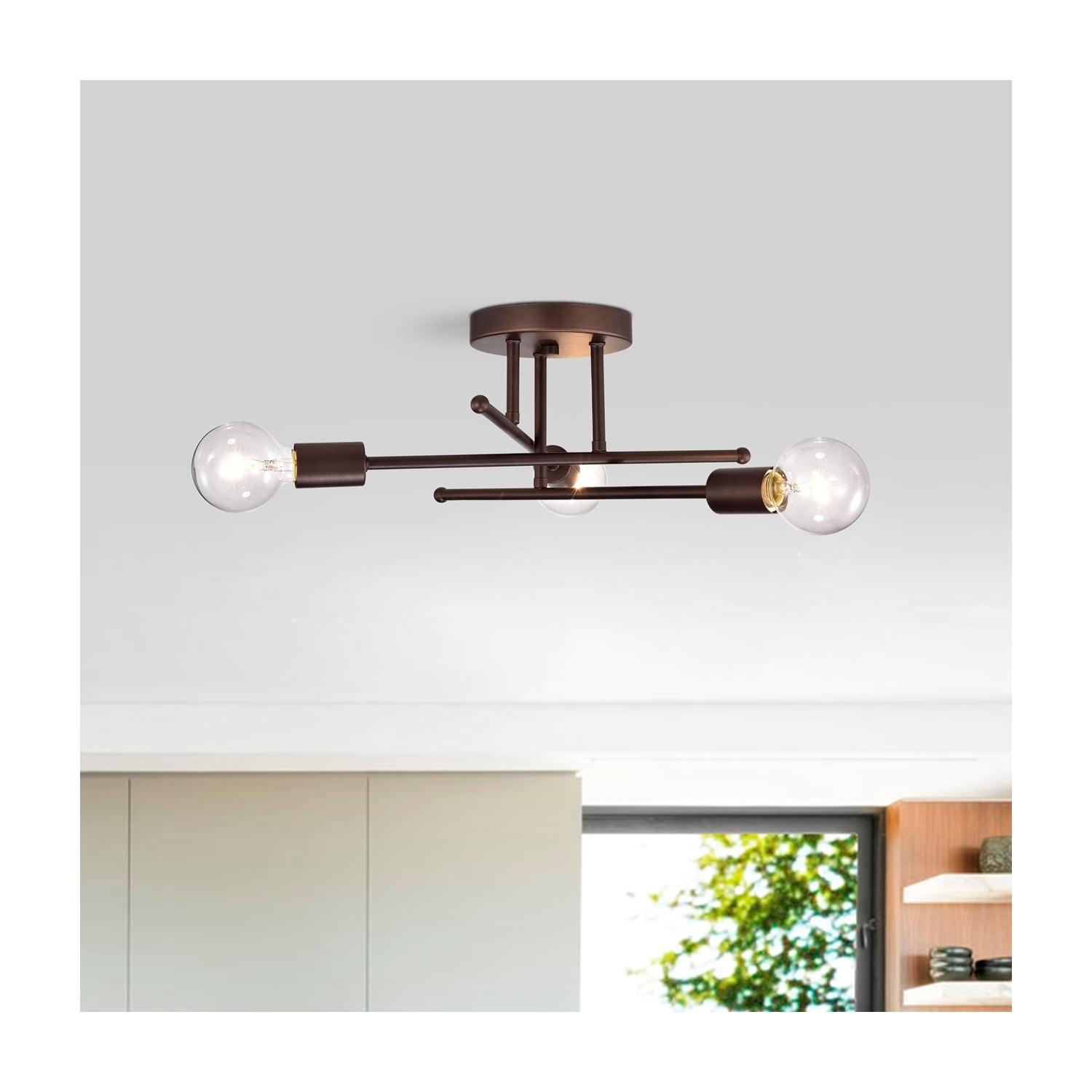 CHLOE Ironclad Industrial 3 Light Bronze Semi-Flush Ceiling Fixture 21"