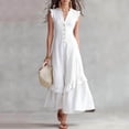 thumbnail image 6 of ChaoHeng Summer Dress Maxi Dresses for Women Solid V Neck Sleeveless Button Layer Ruffle Flowy Long for White S, 6 of 8