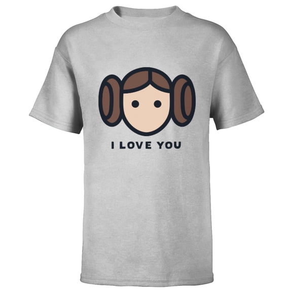 Star Wars Cartoon Princess Leia I Love You - Short Sleeve T-Shirt for Kids - Customized-Athletic Heather