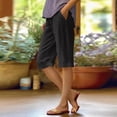 thumbnail image 2 of HAJWOH Women Summer Pull On Linen Bermuda Shorts Knee Length Gauze Beach Capris with Pockets, 2 of 7