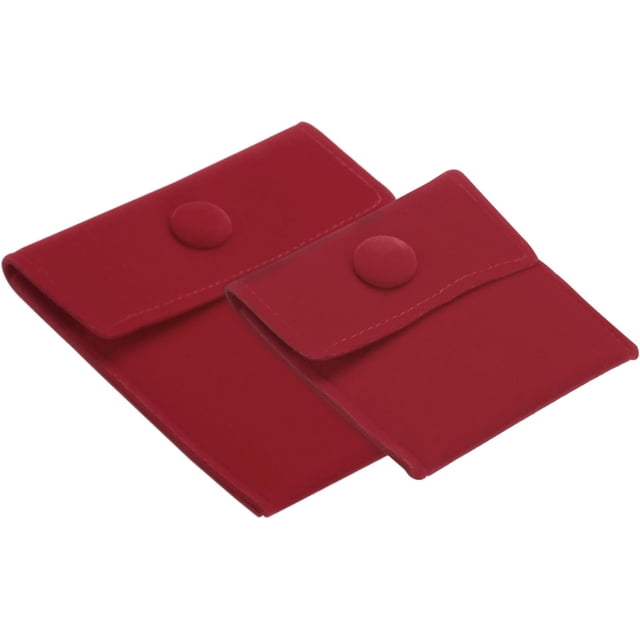Wekity Jewelry Pouch, 2 Pack Soft Velvet Pouches with Snap Button Portable Storage for Rings Necklace Bracelet Earring Watch, Red(3x3, 4x4)-0625