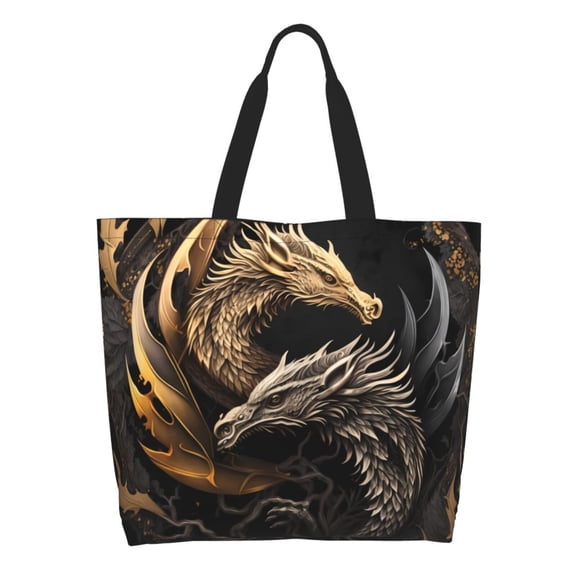 Sigee Vintage Metal Dragon for Large Capacity Shopping Bag with Inner Pocket, Women's Shoulder Bag Handbag