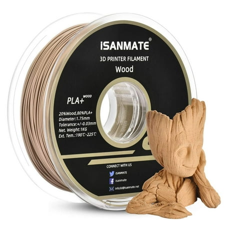 Filament de bois Isanmate 1,75 mm, filament de bois Pla+ 1,75 mm, filament  d'imprimante 3D 1 kg (20 % poudre de bois + 80 % pla)