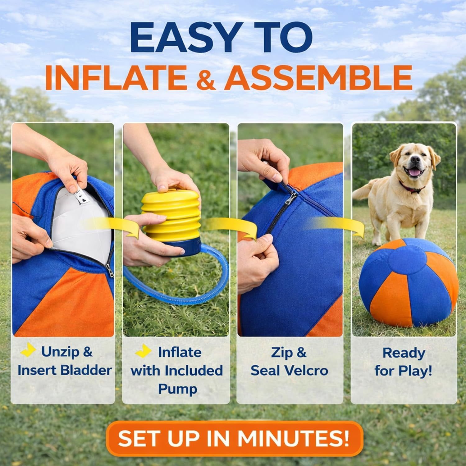 Calming Jumbo Ball for Dogs, Giant Interactive Dog Ball with Straps, Durable Inflatable Exercise Toy for Boredom Relief, Training, Outdoor Play and Energy Release
