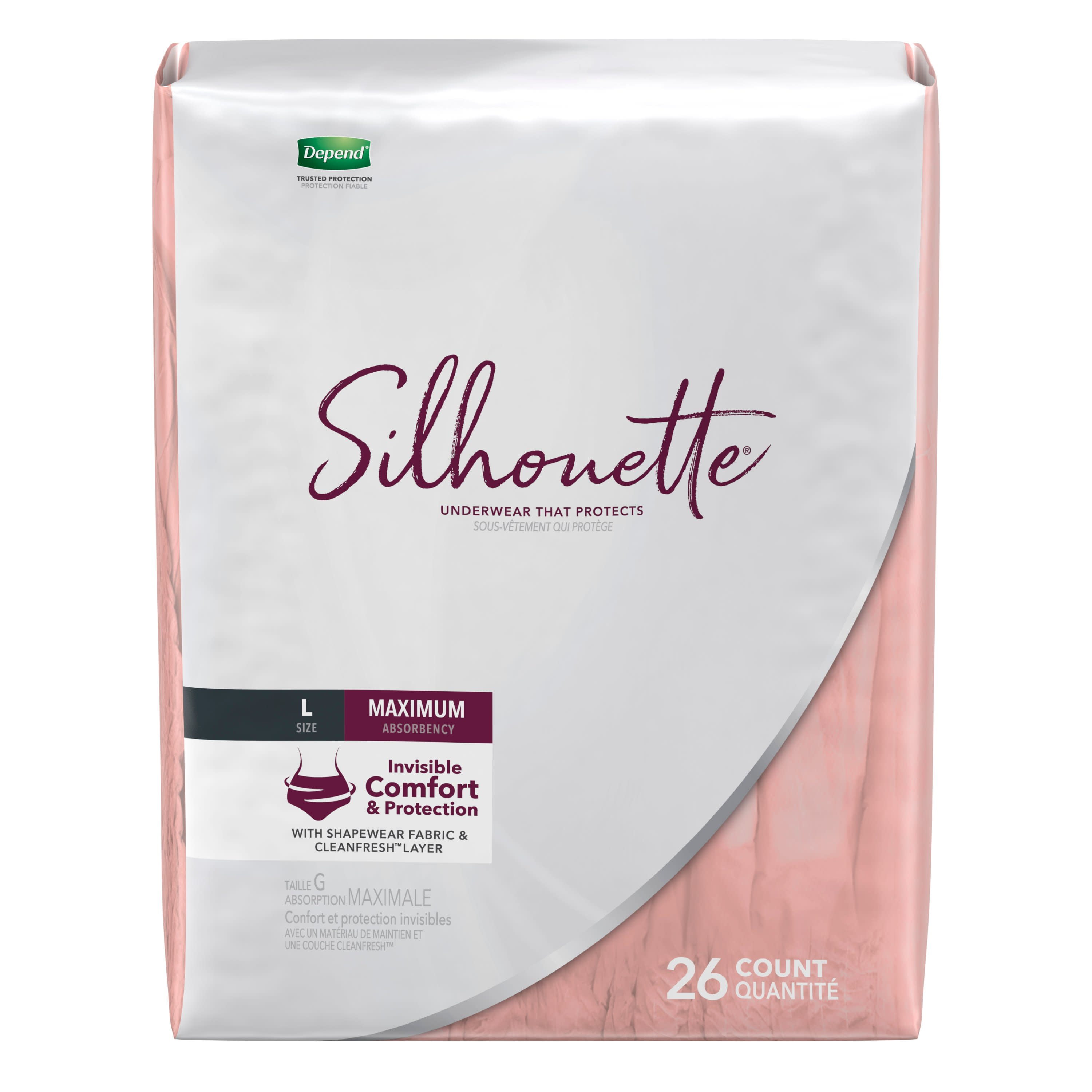 Depend Silhouette Adult Incontinence Underwear for Women, L, Pink, 52Ct 
