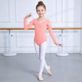 thumbnail image 2 of Curuila Toddler Girls Jumpsuit Dance Wear Long Sleeve Solid Color V Neck Performances Stretch Fashion Soft Bodysuits Light Pink Size 12-13 Years, 2 of 4