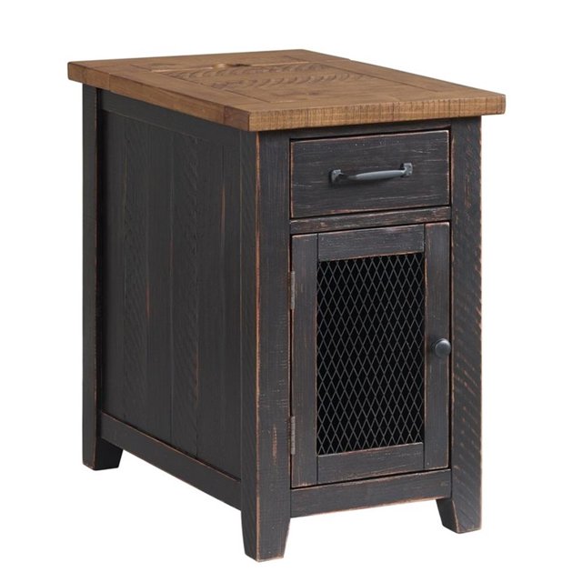 Martin Svensson Home Rustic Chairside Table with Power Anitque Black and Honey