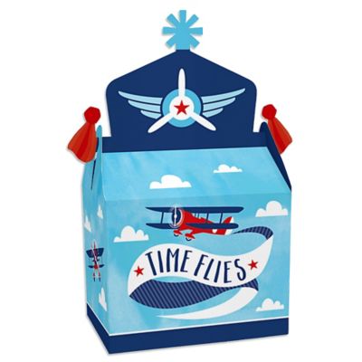 Taking Flight - Airplane - Treat Box Party Favors - Vintage Plane Baby Shower or Birthday Party Goodie Gable Boxes - Set of 12