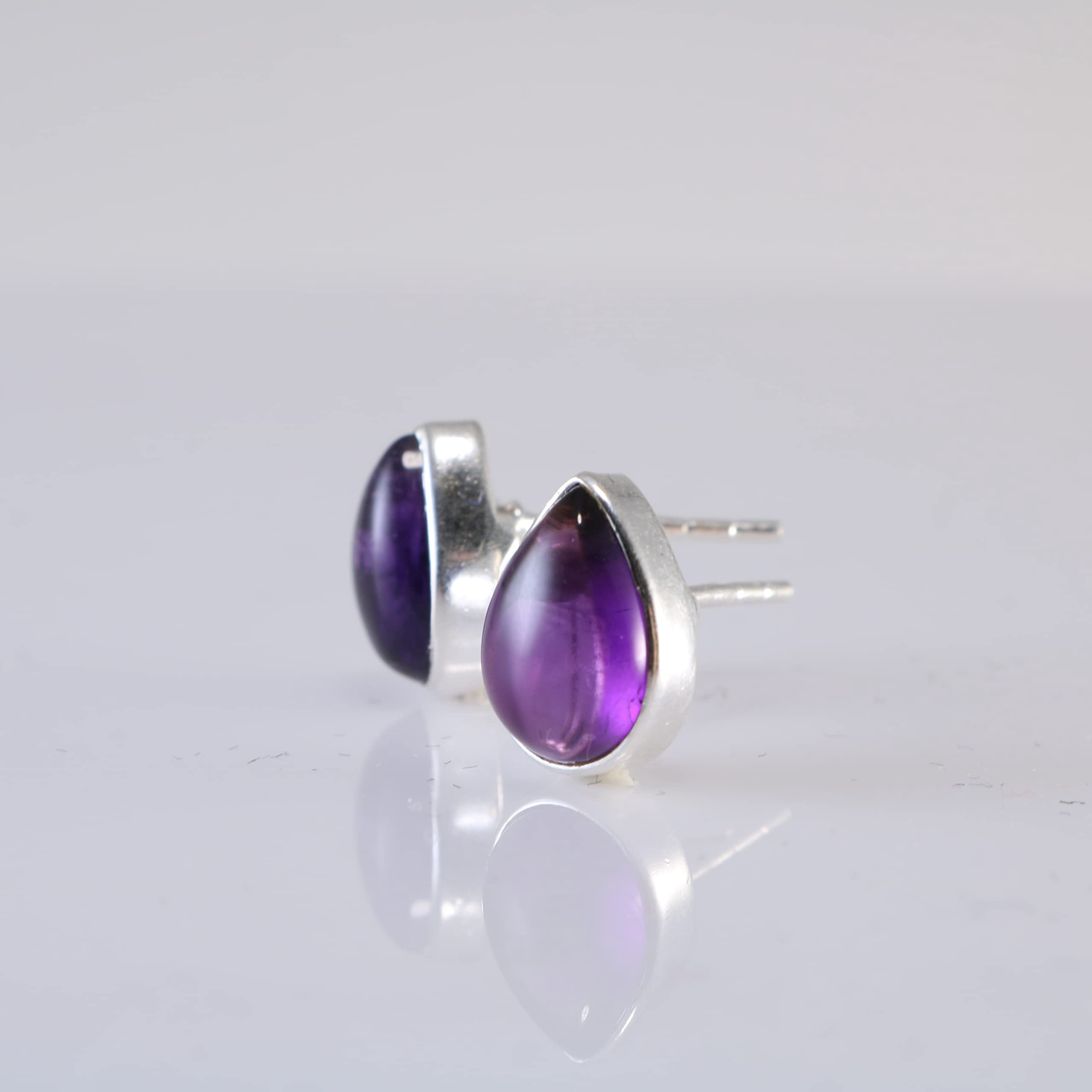 Echmeck 925 Sterling Silver Amethyst Teardrop Stud Earrings for Women
