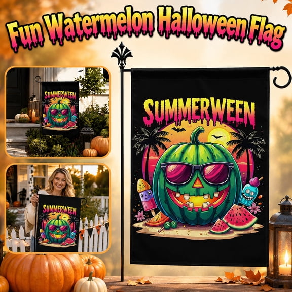 Summerween Garden Flag, Halloween in Summer Outdoor Yard Decor, Happy Summerween Double Sided Flag for Summer Halloween Party Home Outdoor Supplies 12 x 18 Inch