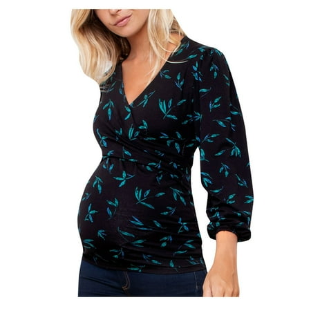 

asdoklhq Maternity Clothes for Women Women Pregnant Nusring Maternity V-Neck Long Sleeve Ruffles Printed Blouse Tops