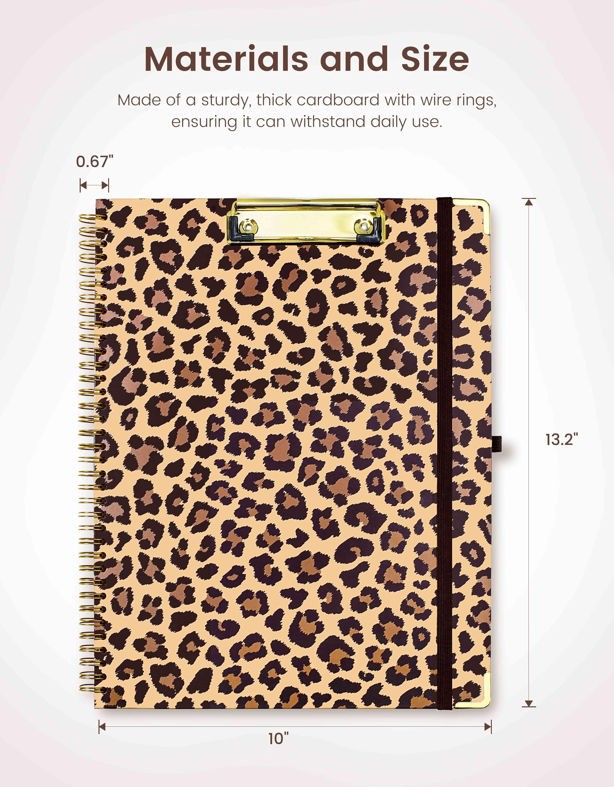 Clipboard With Storage  Clipboards Folio Refillable 11"x8.5" Legal Pads 5 Extra Folders 10 Pockets For Documents Portfolio Binder Pen Holder Men Women (leopard)