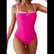 thumbnail image 3 of Trajes de Baño de una Pieza para Mujer, con Bloques de Color, Adelgazantes, Control de Abdomen, Traje de Baño de Cobertura en V. Rosa Rosa XL, 3 of 10