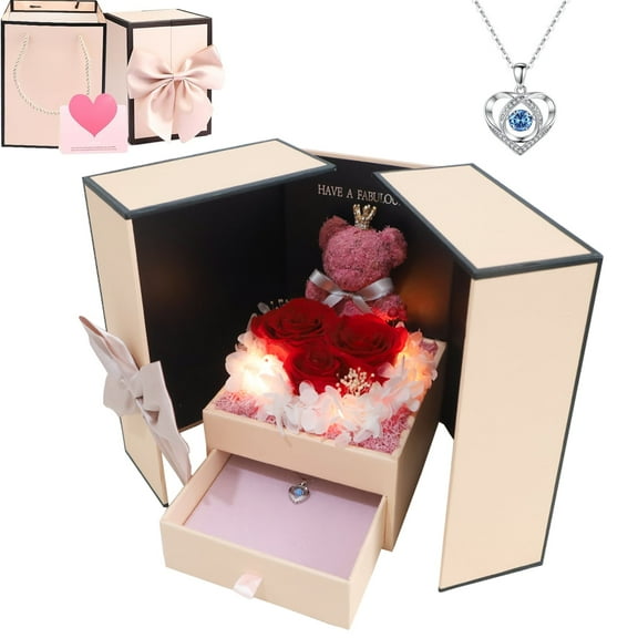 Preserved Rose Necklace Gift for Her, Forever Rose with Sterling Silver Necklace for Wife, Girlfriend, Mom on Valentine's, Birthday, Anniversary | Eternal Flowers