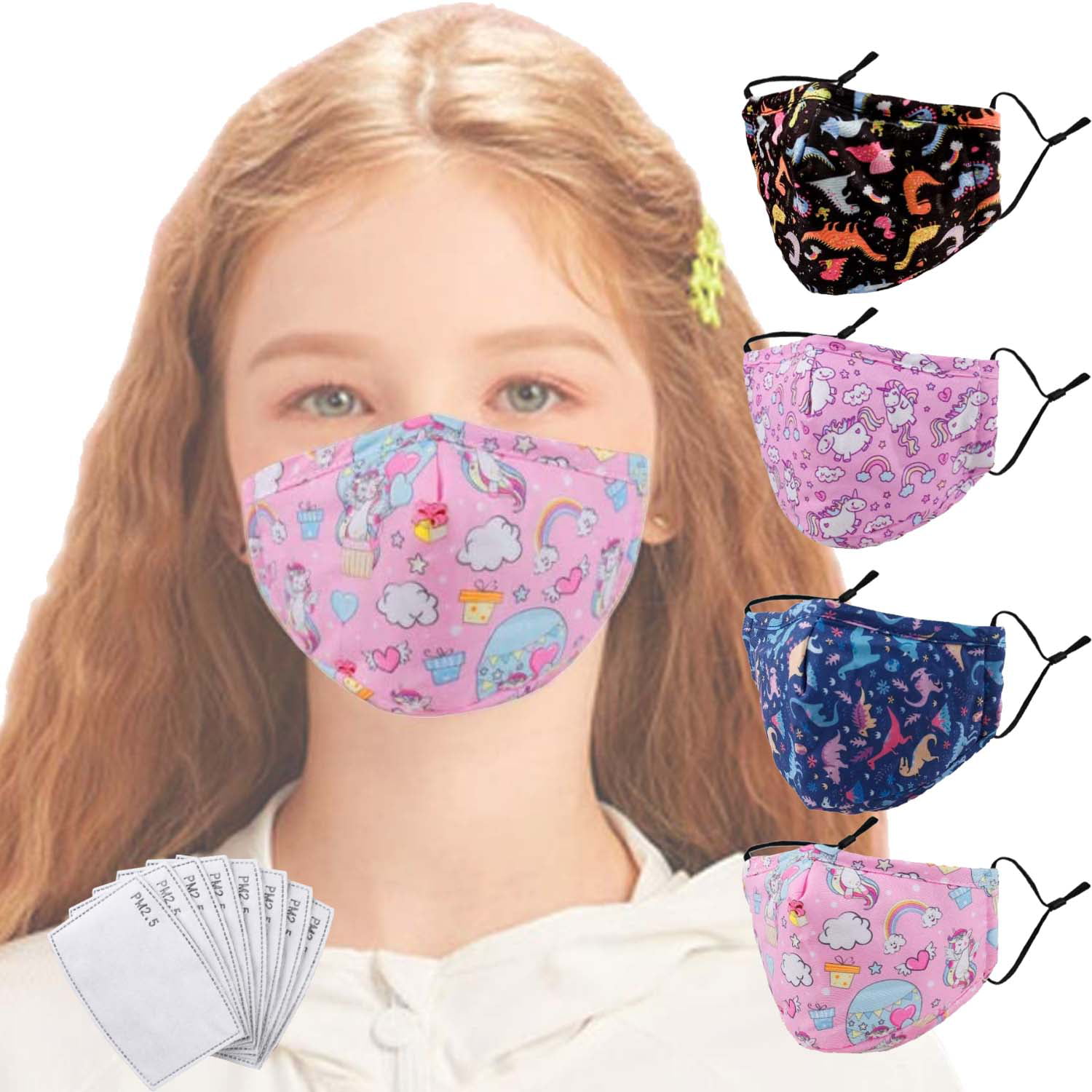 5 pcs Kids Face Mask Facemask Reusable Cute Cotton Adjustable Covering 