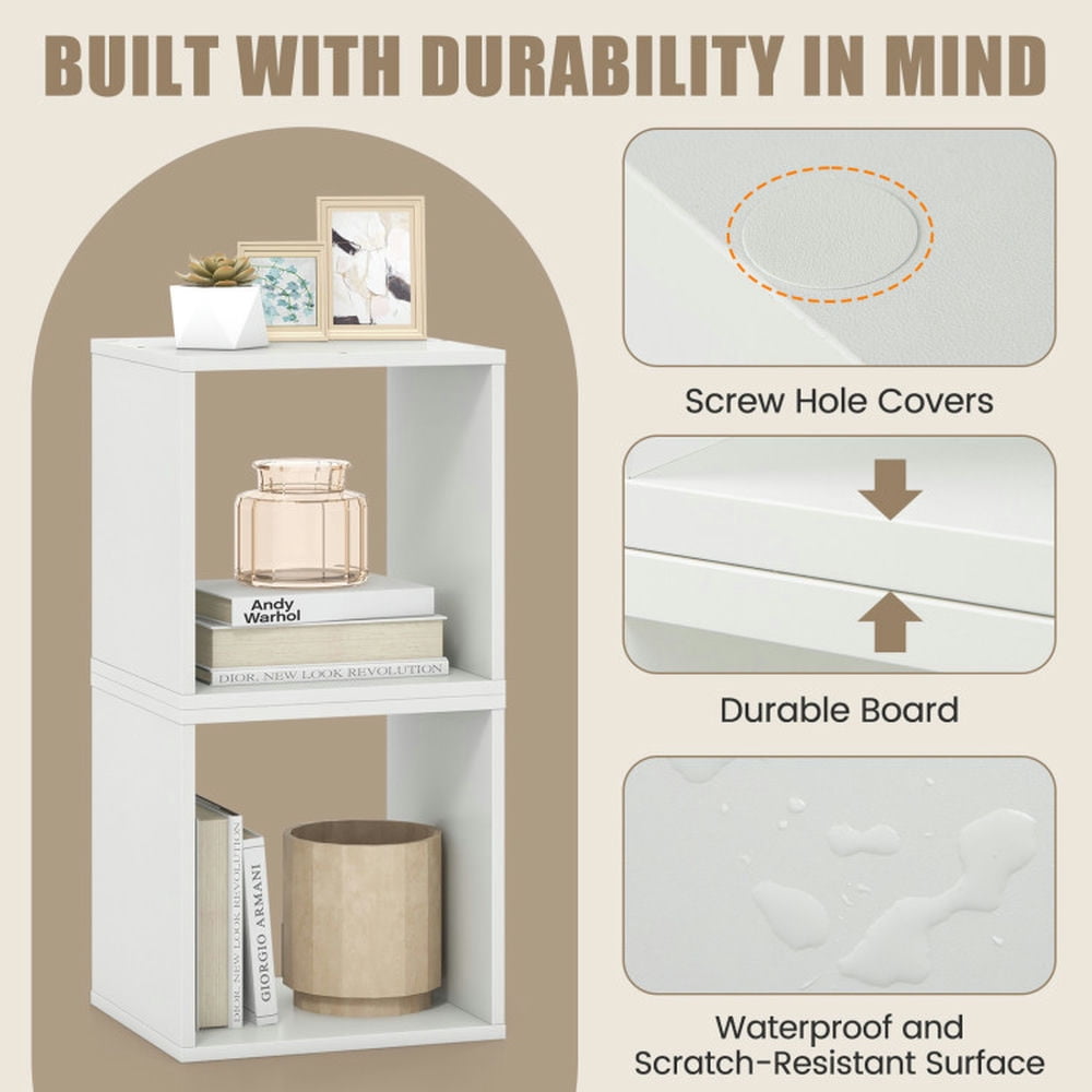 Canddidliike Cube Storage Organizer Set of 2-White, Tall Bookshelf, Book Shelves for Living Room, Home Office, Bedroom, Balcony