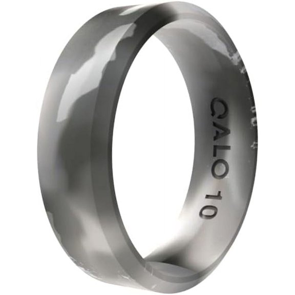 QALO Men & Women's Rubber Silicone Ring, Natural Stone Modern, Rubber Wedding Band for Men & Women, Breathable, Durable Unisex Engagement Silicone Ring, 6mm Wide 1.8mm Thick, Black Granite, Size 8