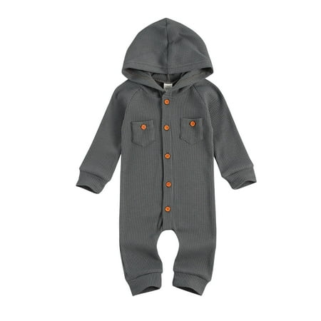 

Mialoley Baby s Solid Rompe Long Sleeve Single Breasted Hooded Bodysuit