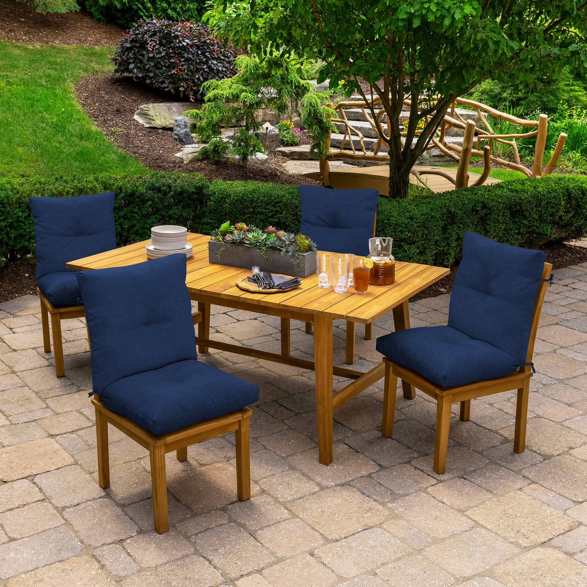ARDEN Outdoor Plush Modern Tufted Blowfill Dining Chair Cushion, 21 x 40, Water Repellent, Fade Resistant, Tufted Cushion for Dining and Bistro Chairs, Sapphire Blue Leala