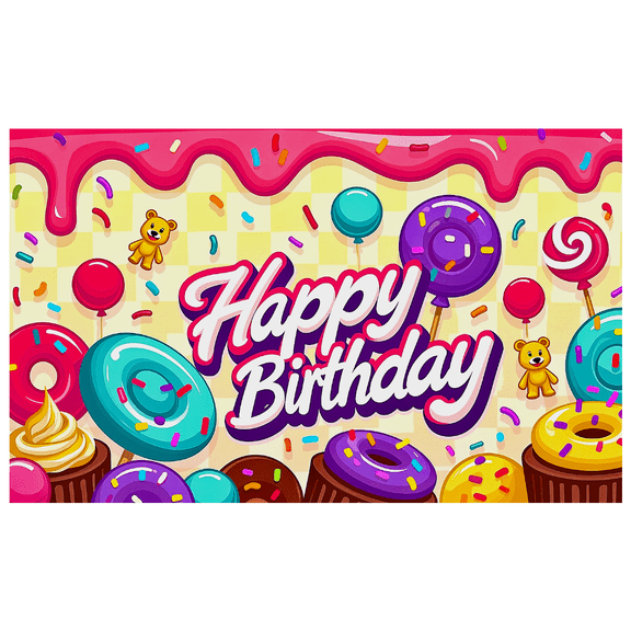 Happy Birthday Decoration Colorful Donuts Backdrop Banner Party Supplies Photography Props Kids Celebration Festival Event Decor Fun Balloon Cake Cupcake