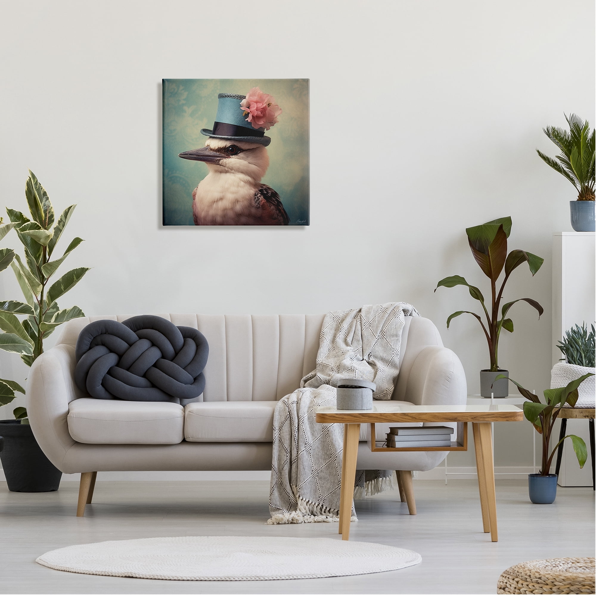 Stupell Industries Bird with Peony Hat Animals & Insects Painting Gallery Wrapped Canvas Art Print Wall Art, 24 x 24