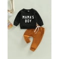 thumbnail image 2 of Bagilaanoe Toddler Baby Boy Long Pants Set Letter Print Long Sleeve Sweatshirt Pullover Tops + Drawstring Sweatpants 6M 12M 18M 24M 3T Kids Casual Sweatsuits, 2 of 8