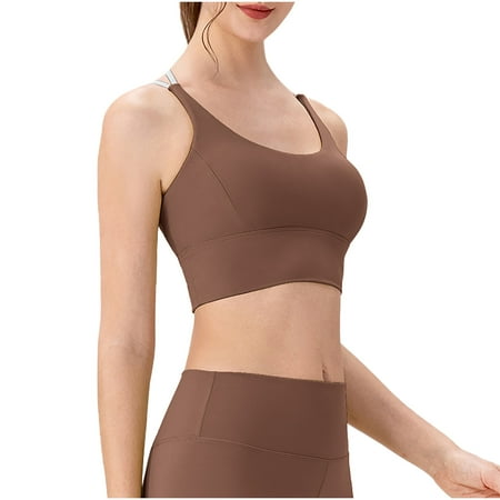 JGGSPWM Women s Sports Cropped Tank Tops High Support Workout Tank Tops Built in Bra Padded Strappy Yoga Crop Top Cross Back Gym Shirts Brown S