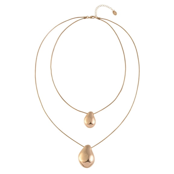 Time and Tru Women's Layered Snake Chain Textured Oval Pendants Gold Tone Necklace