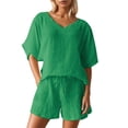 thumbnail image 3 of ibiyuan Womens Track Suits 2 Piece Set Women's Summer Casual Outfit Pleated Short Sleeve Top and Shorts Two Piece Set, 3 of 9