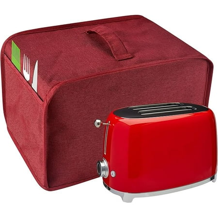 

Toaster Cover with 2 Pockets Can hold Jam Spreader Knife & Toaster Tongs Toaster Appliance Cover with Top handle Dust and Fingerprint Protection Machine Washable (2 Slice Red)