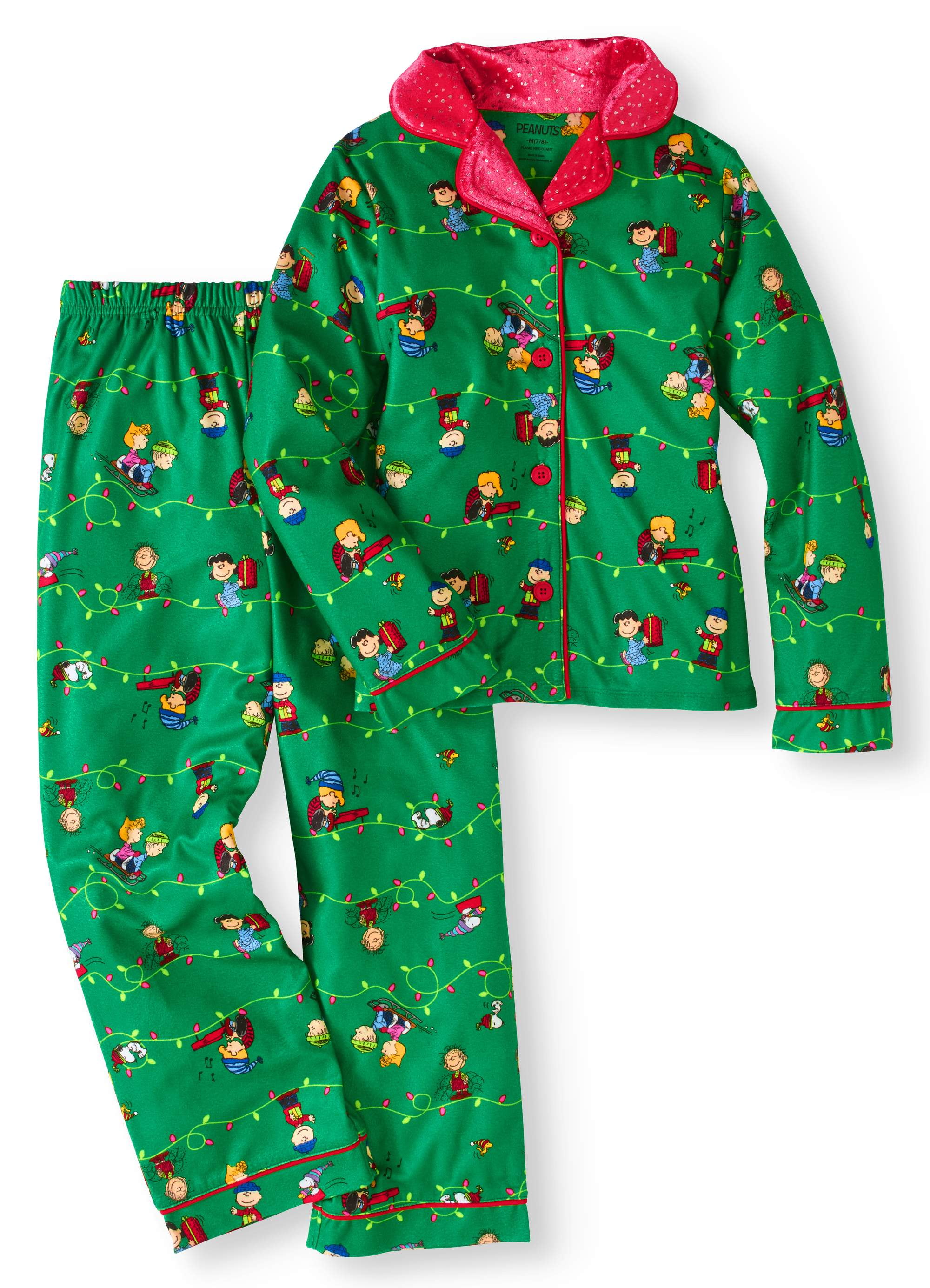 Snoopy Christmas Green Coat-Style Pajamas for Boys Peanuts Charlie Brown Holiday