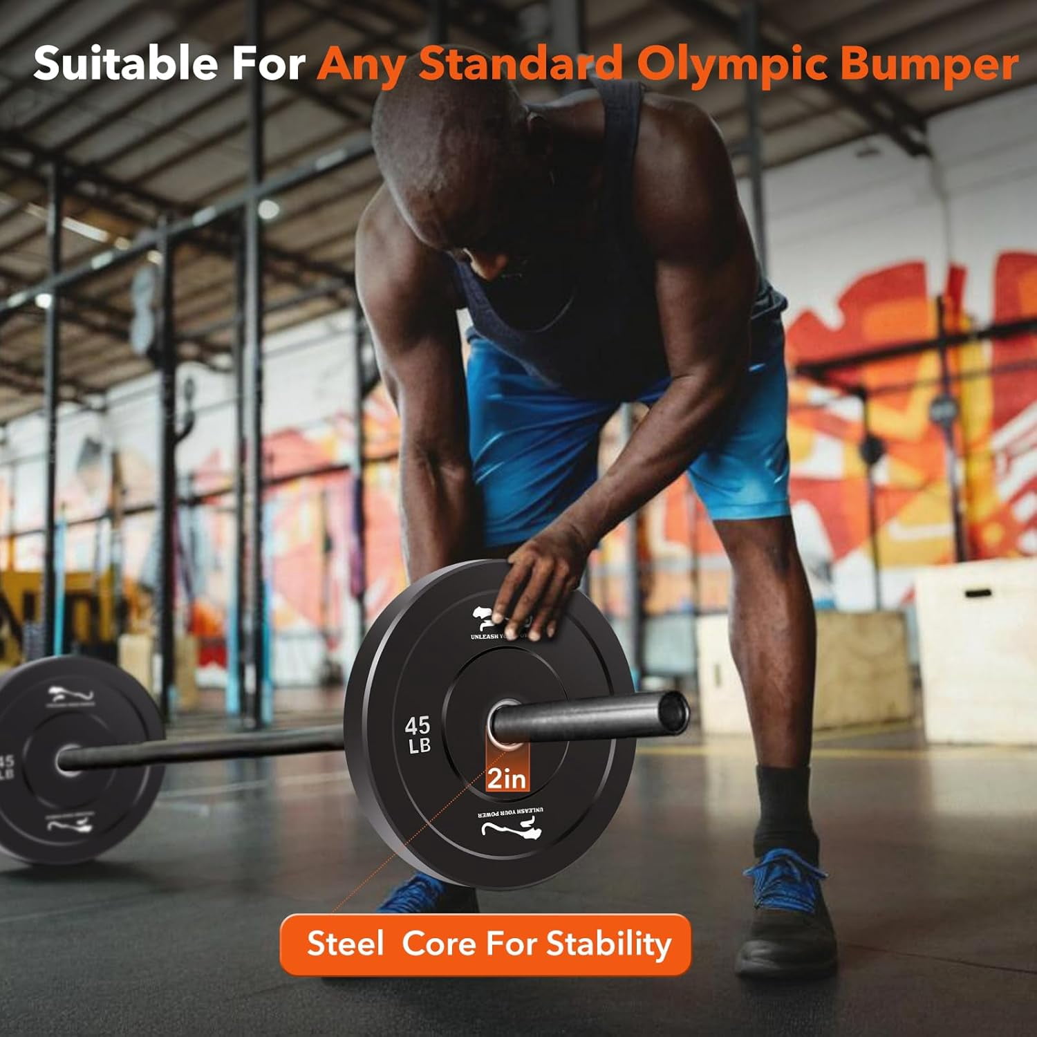 Olym-Pic Bumper Plates Set, 2-Inch Universal Fit Rubber Weight Plates with Steel Insert for Home Gym & Strength Training
