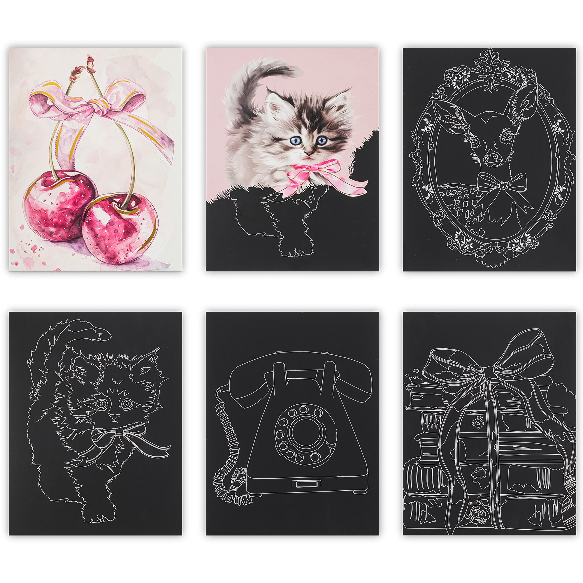 Brea Reese: Scratch Art Paper Pad - Pretty In Pink - 6 Pastel Designs, Guided Art, Metallic Accents, Dual-Tip Stylus & Brush, 9x12" Pages, Adult Craft