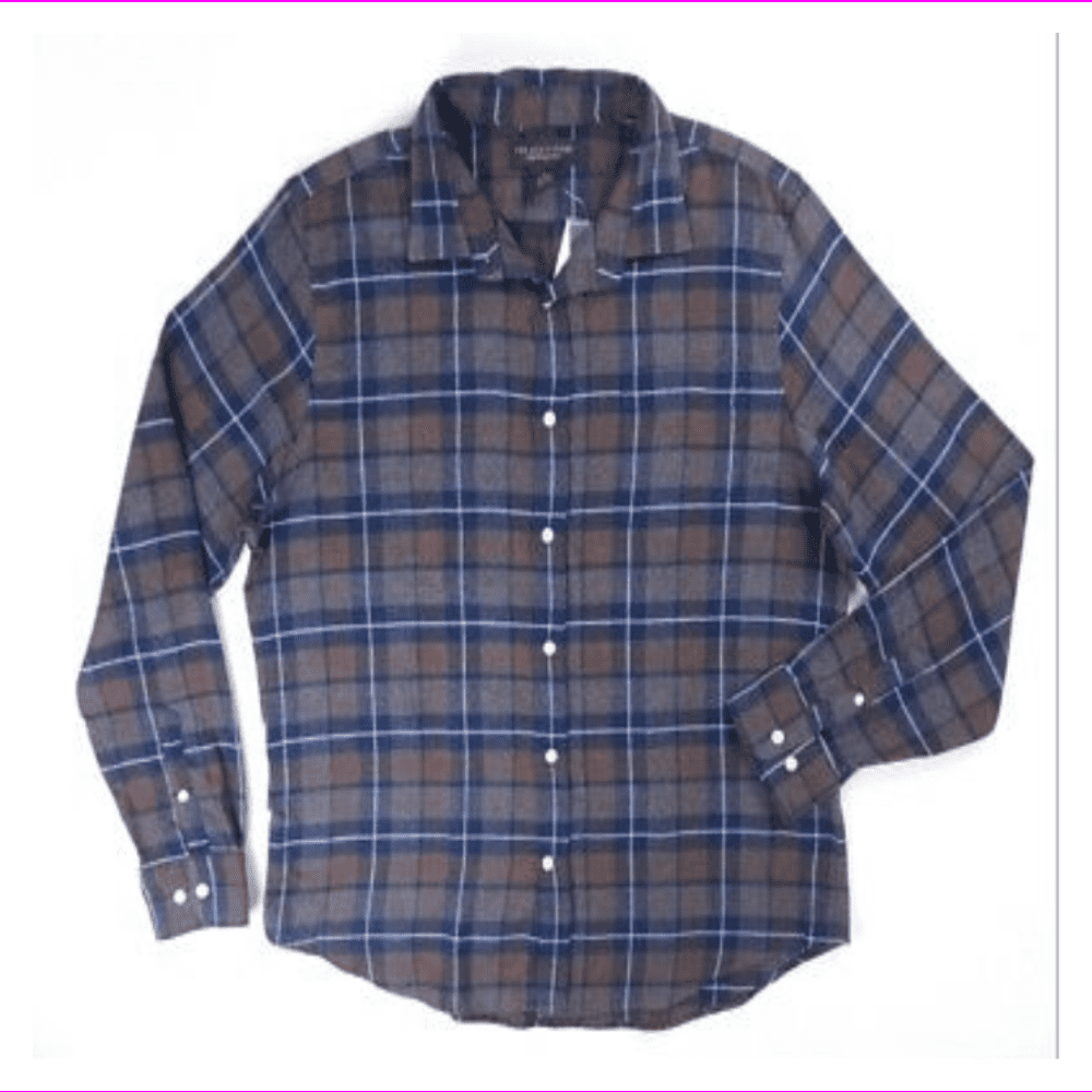 BLOOMINGDALES MEN'S CASUAL FLANNEL BUTTON DOWN SHIRT S/Navy/Brown Plaid ...