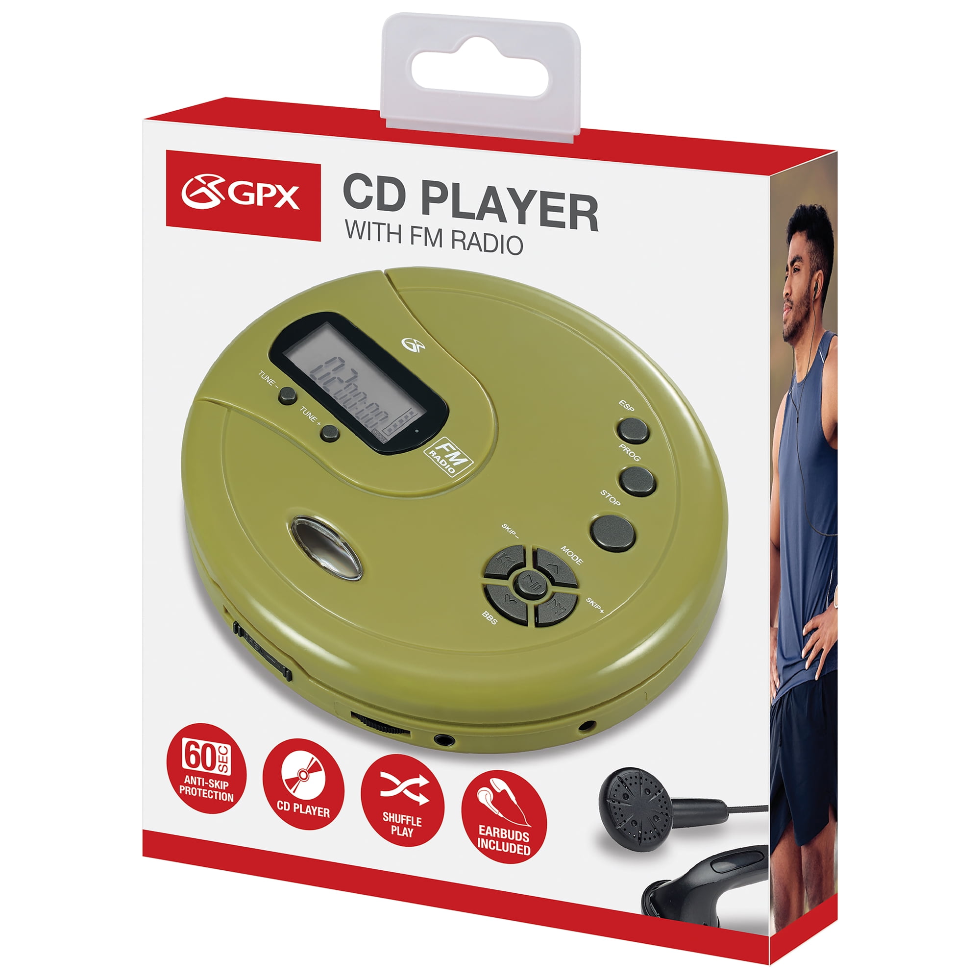 GPX Portable CD Player, Handheld Personal Electronics with Anti-Skip, FM Radio & Stereo Earbuds, Green Olive - Walmart.com GPX Portable CD Player, Handheld Personal Electronics with Anti-Skip, FM Radio & Stereo Earbuds, Green Olive - Walmart.com