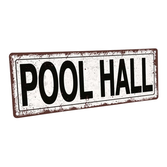 Pool Hall 4"x12" Metal Sign, Wall Décor for Mancave, Den, and Gameroom