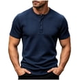 thumbnail image 3 of Liweisiy Men's Textured Henley T-Shirt Short Sleeve Notch Neck Solid Color Tees Casual Athletic Summer Tops Navy L, 3 of 10