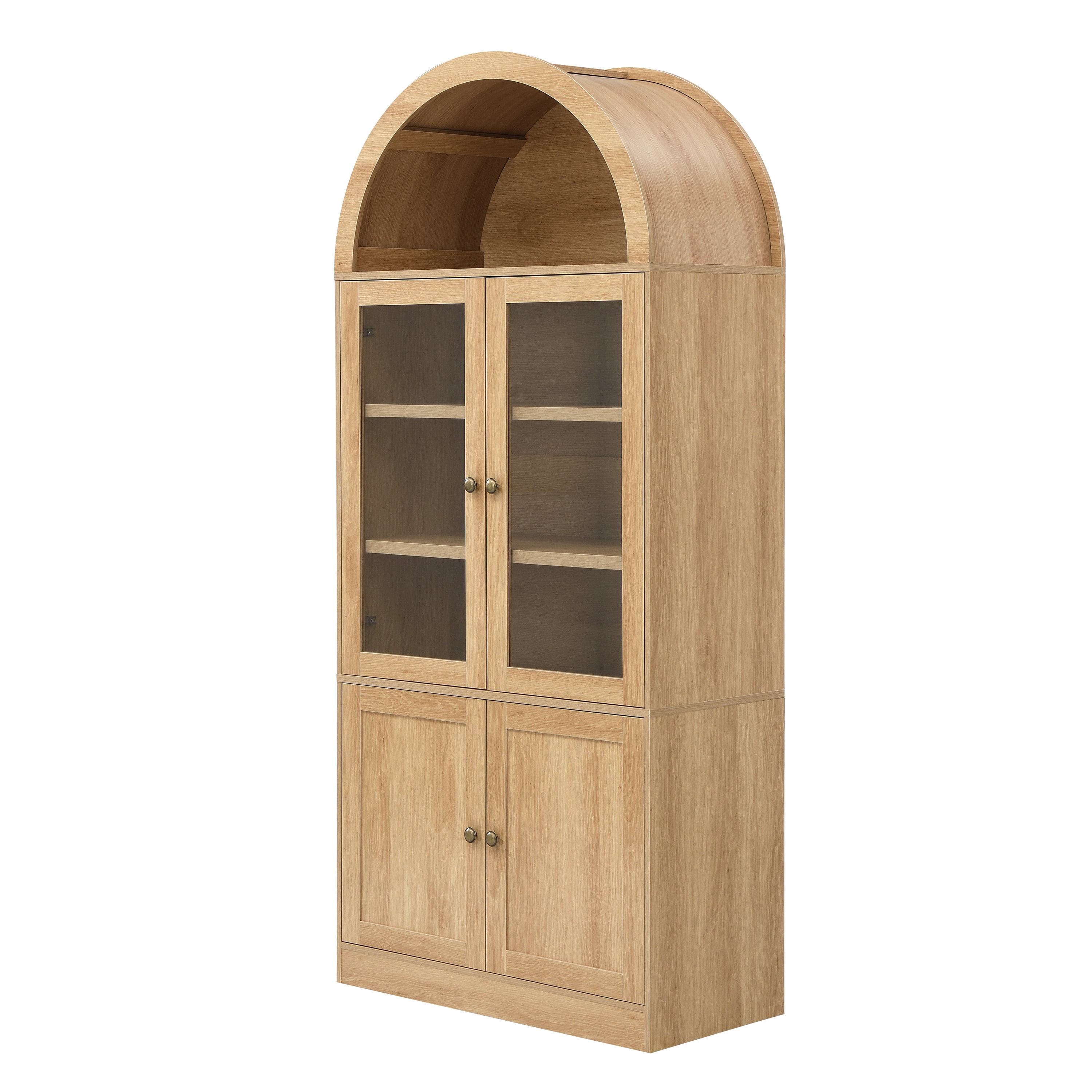 Euroco Arched Kitchen Pantry Storage Cabinet,71" Tall Wood Arched Cabinet with Glass Door,Door Organizer and Open Shelf, Freestanding Display Cabinet for Bathroom,Kitchen & Living Room,Natural