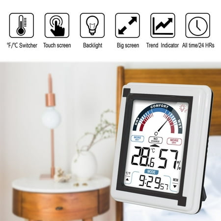 

Pgeraug Temperature and humidity meter Backlight Thermohy Electronic Screen Large LCD With Alarm Thermohygrometer Clock Household Appliances Measuring Tools White