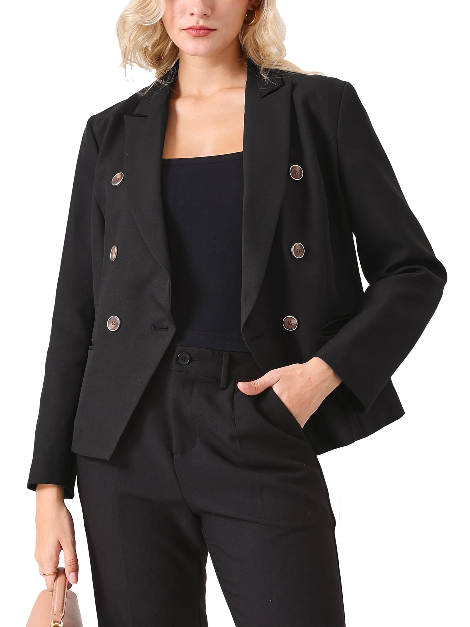 INSPIRE CHIC Women's Double Breasted Blazer Long Sleeve Casual