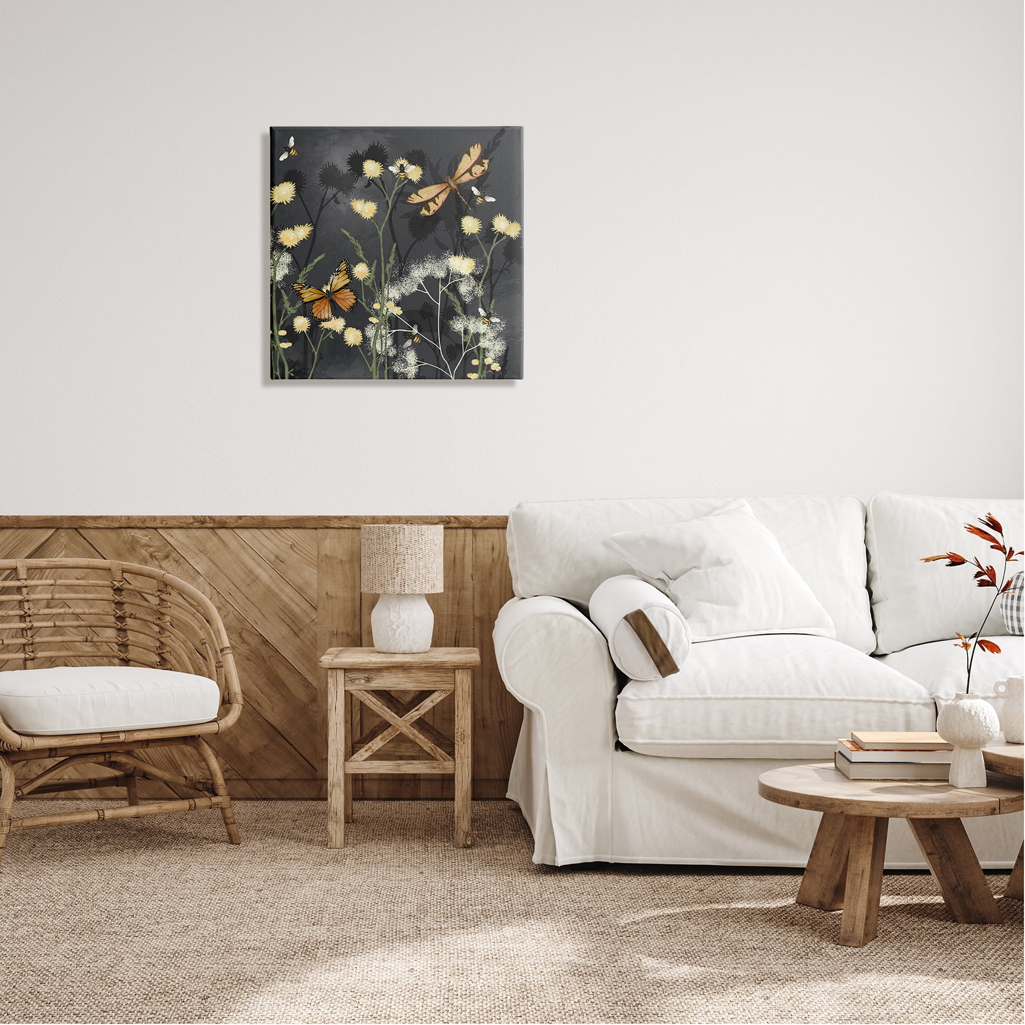 Stupell Industries Herbs & Insects on Grey Botanical & Floral Painting Gallery Wrapped Canvas Print Wall Art, 24 x 24