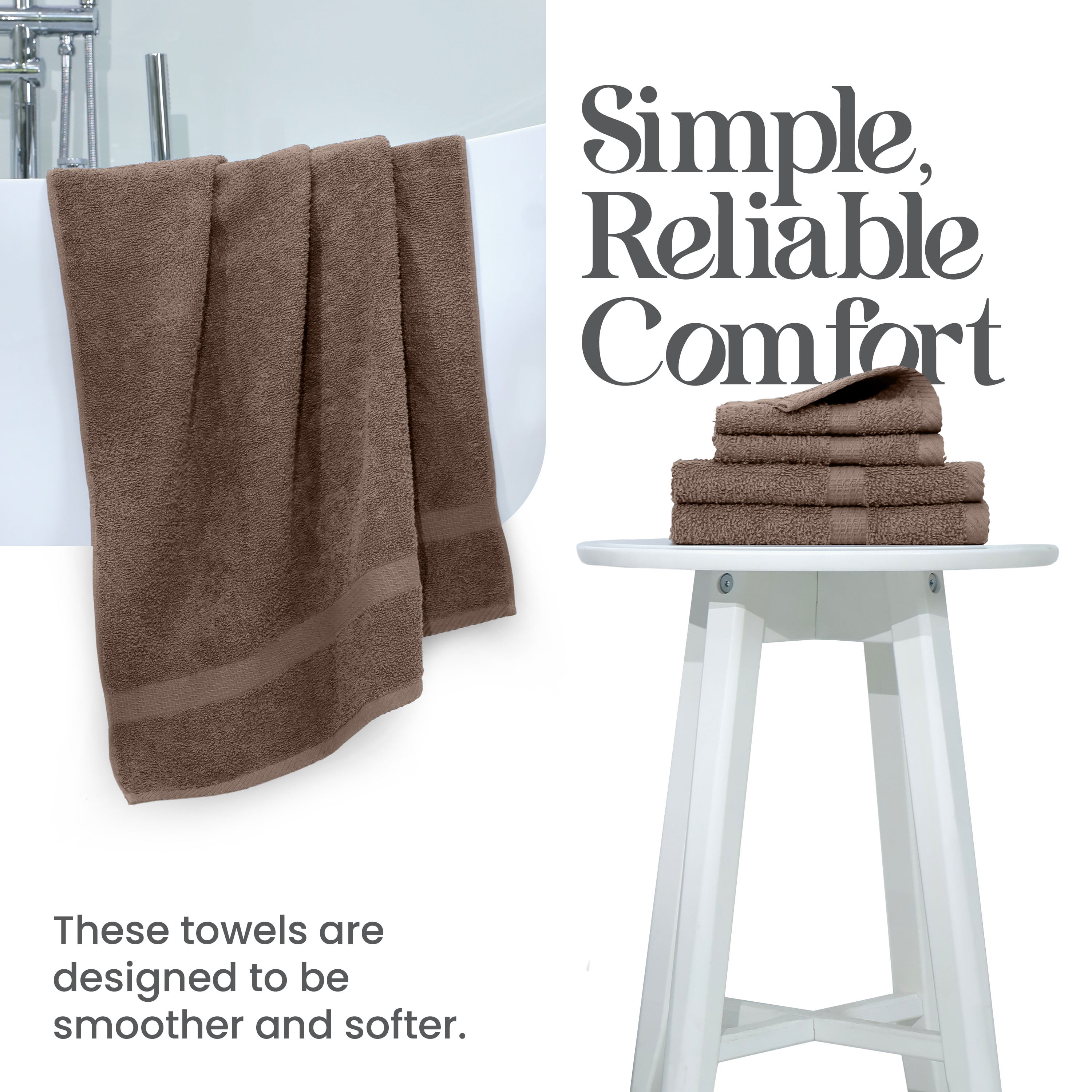 Utica 6-Piece Towel Set | 100% Cotton Soft & Absorbent Everyday Towels | Brown