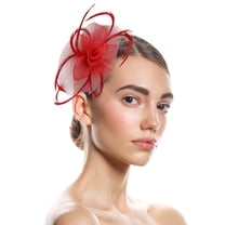 Uooqdmx Fascinators Hats for Women, Tea Party Hats for Women, Feather Headpiece, Fascinators Pillbox Flower Hat for Tea Wedding Church, Tea Party Accessories for Women, Red One Size