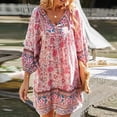 thumbnail image 7 of ZANZEA Womens Dresses 3/4 Sleeve V-Neck Printing Above Knee Length Dress, 7 of 7
