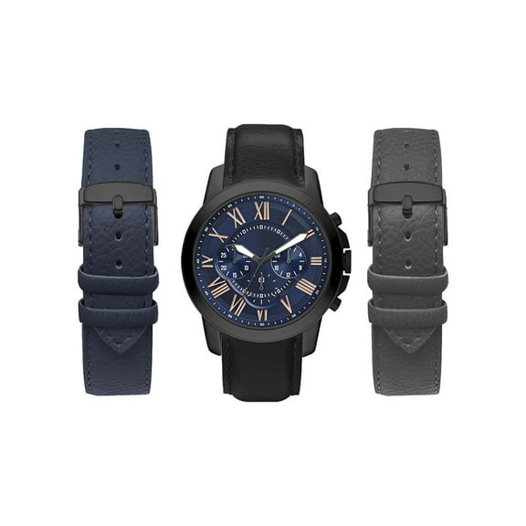 American Exchange Men's Watch Analog Black with Black, Gray and Navy Interchangeable Straps Set