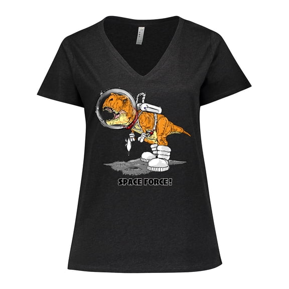 Inktastic Space Force Dinosaur Astronaut Women's Plus Size V-Neck T-Shirt