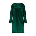 thumbnail image 4 of Velvet Dress for Women Fall Christmas Party Cocktail Dress Long Sleeve Ruched Crewneck Loose Fit Knee Length Pencil Dress, 4 of 8