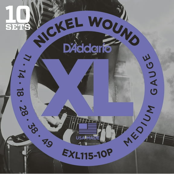 D'Addario EXL115-10P Nickel Wound Electric Guitar Strings, Medium/Blues-Jazz Rock, 11-49, 10 Sets