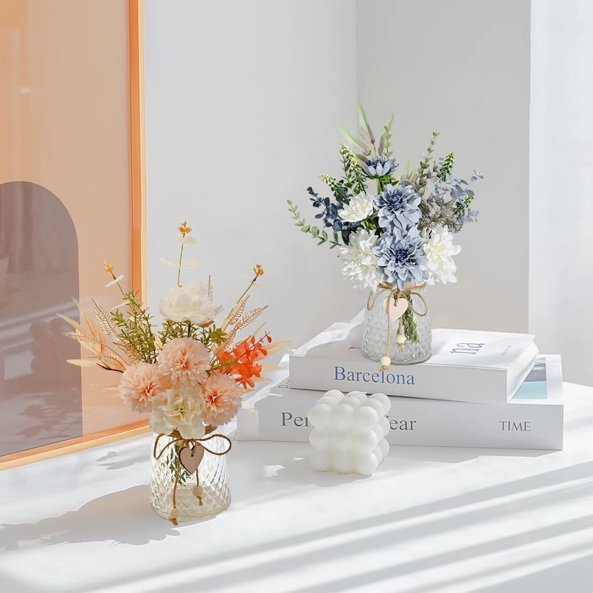 Fake Flowers with Vase, Silk Flowers in Vase, Suitable for Wedding, Party, Home Decor (Dahlia)